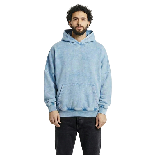 Acid Wash Oversized Unisex Hoodie - Baby Blue
