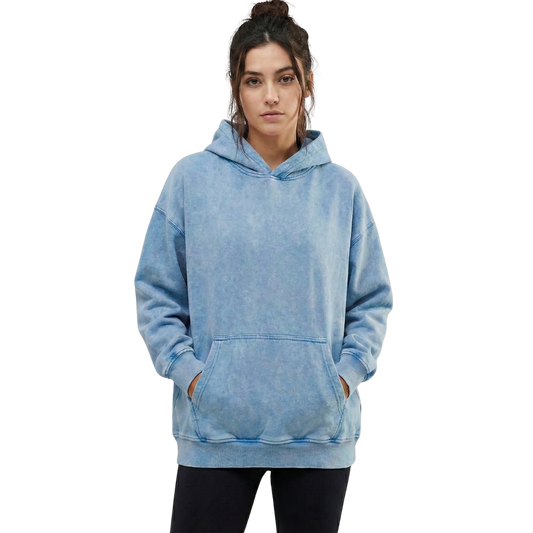 Acid Wash Oversized Unisex Hoodie - Baby Blue