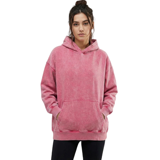 Acid Wash Oversized Unisex Hoodie - Pink