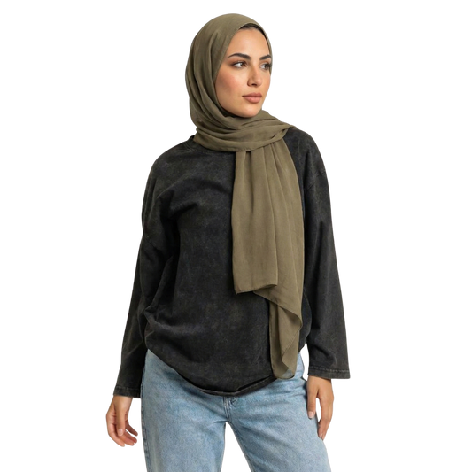 Essential Oversized Premium Acid Wash Long Sleeves T-shirt -Gray