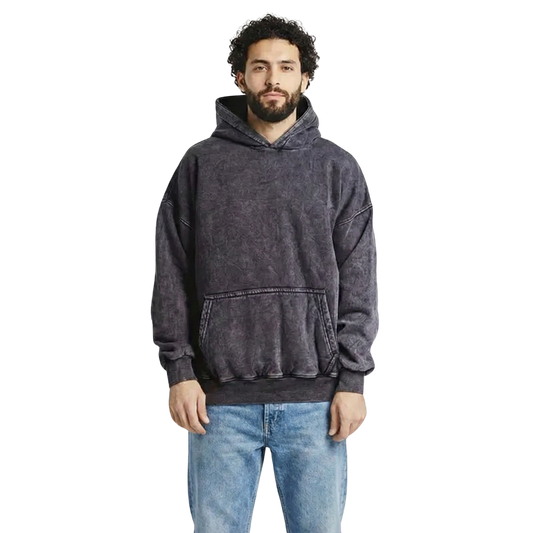 Acid Wash Oversized Unisex Hoodie - Gray