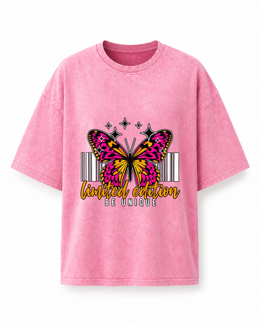 Limited Edition Butterfly washed oversized T-shirt - pink front print