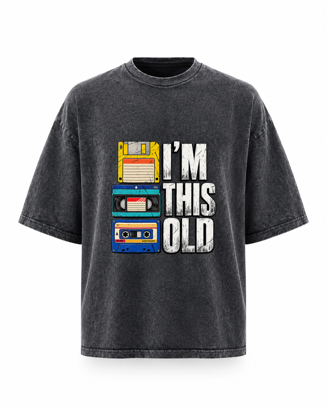 I'm This Old washed oversized T-shirt - grey front print
