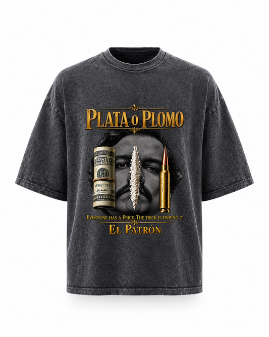 Plata o Plomo washed oversized T-shirt - grey front print